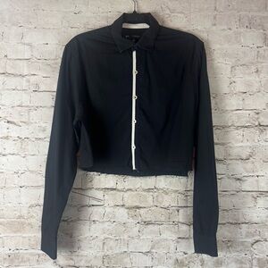 611 Saks Fifth Avenue New York Women's S Black White Cropped Long Sleeve B/D Sm